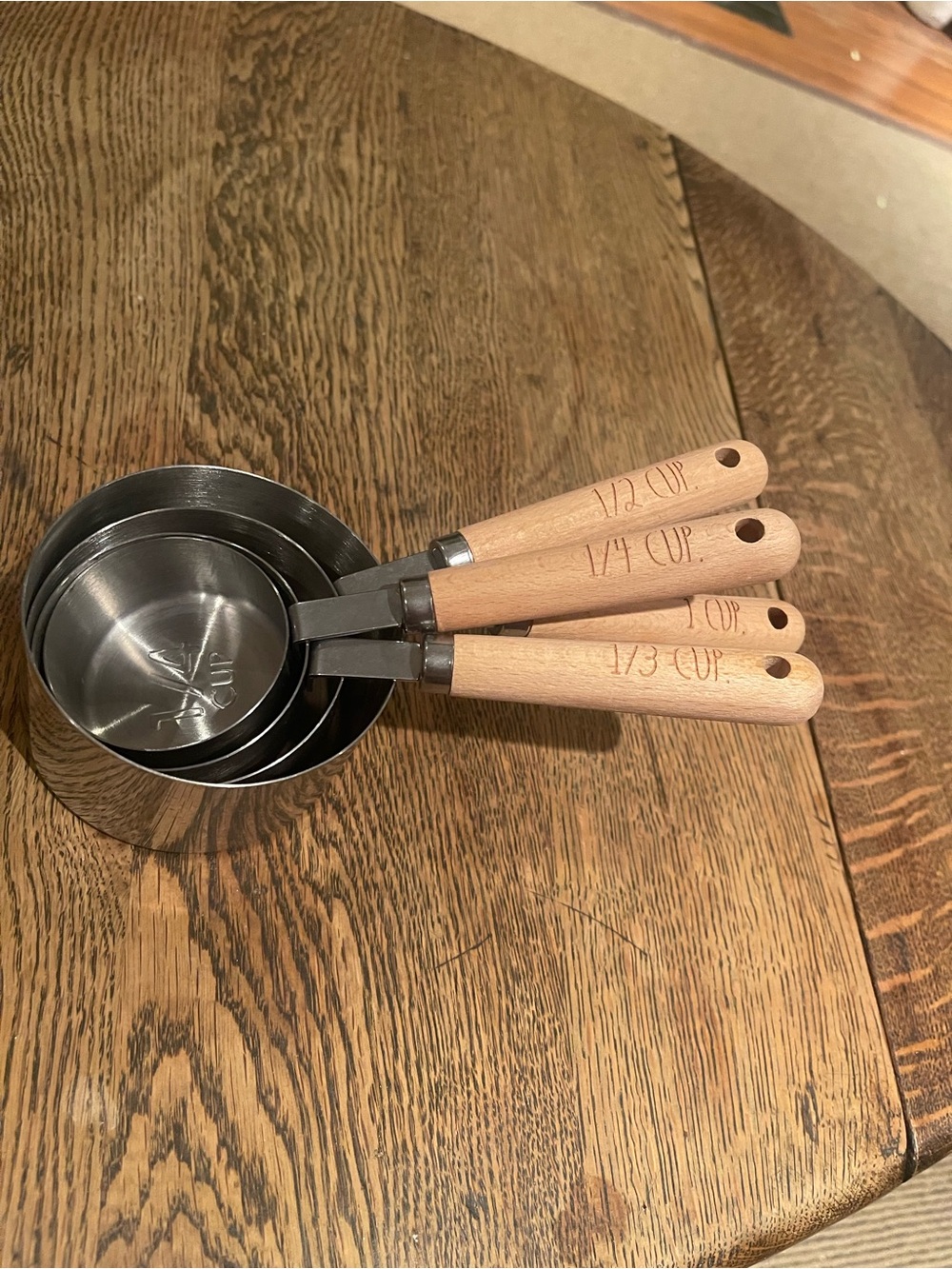 Rae Dunn Wood-Handle Stainless Steel Measuring Cups - Natural Wood Finish